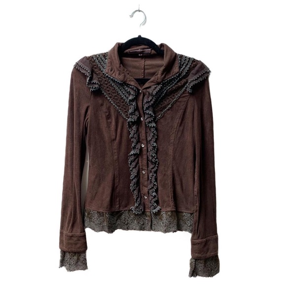 (SOLD) Fairy Grunge Lace Brown Button-Up - Picture 2 of 5